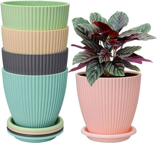 BELLERBIRD 5 Pack Flower Pots Outdoor Indoor Planters with Drainage Hole and Tray Saucer Plastic Vase