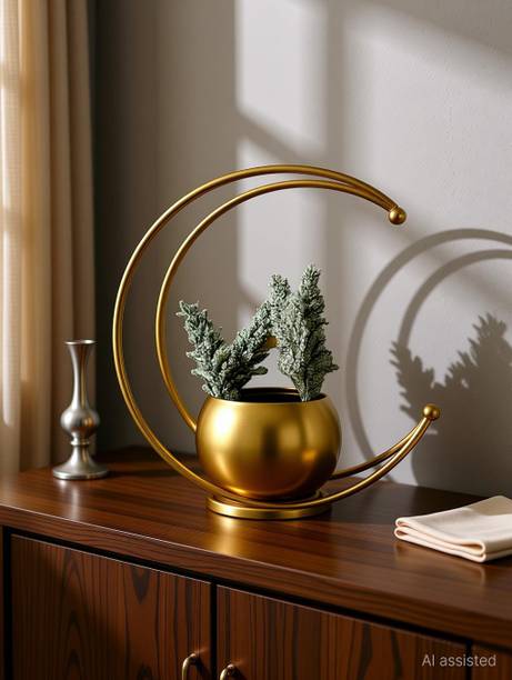 GALAXY CRAFTS Moon vase Vase (9 inch, Gold) Geometric vase Iron Vase