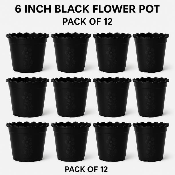 PlantJi PlantJi 6 Inch Black Flower Pot – Pack of 12 Plastic Vase