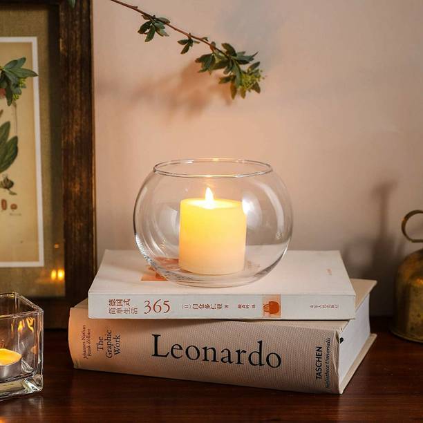DESHILP Clear Glass T light Candle Holder (15 cm ) Glass Tealight Holder