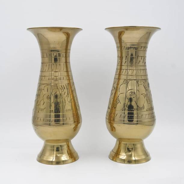 VIKITSU Pure Brass Flower Vase|Golden Pital Decor for Home, Wedding, Living Room Brass Vase