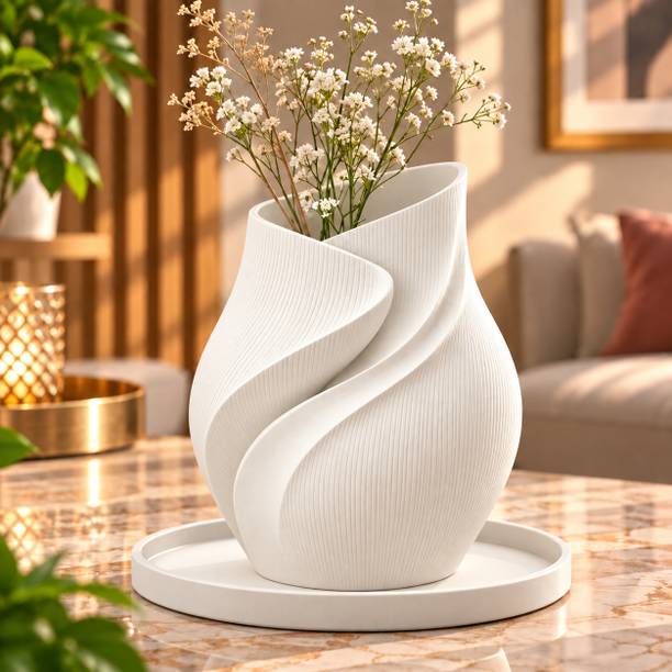 EverFirm EverFirm Twisted Wave Swirl Flower Vase – White Plastic Vase