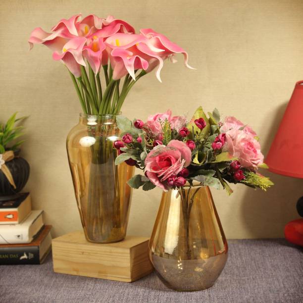 TIED RIBBONS Set of 2 Glass Flower Vases Pot for Home Décor Office Bedroom Living Room Table Glass Vase