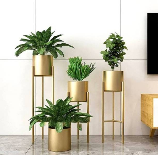 Alaena empire Home Decor Metal Planter Set With Stand Iron Vase