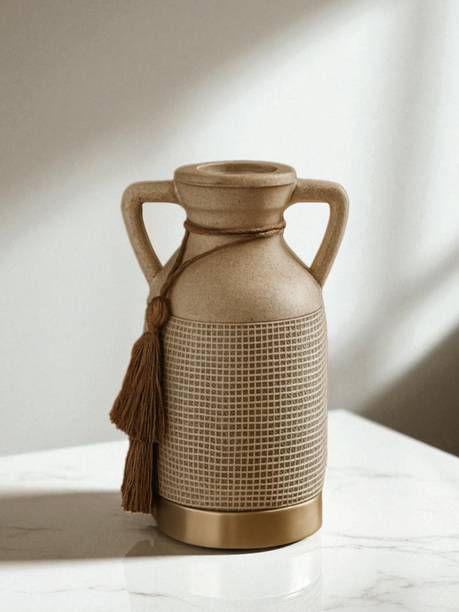 AARVIDECOR Beige Antique Vintage Rustic Charm Ceramic Amphora Shaped Vase Ceramic Vase