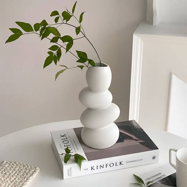SDE All New White Colour Stone Vase (Pack Of 1, White) Ceramic Vase