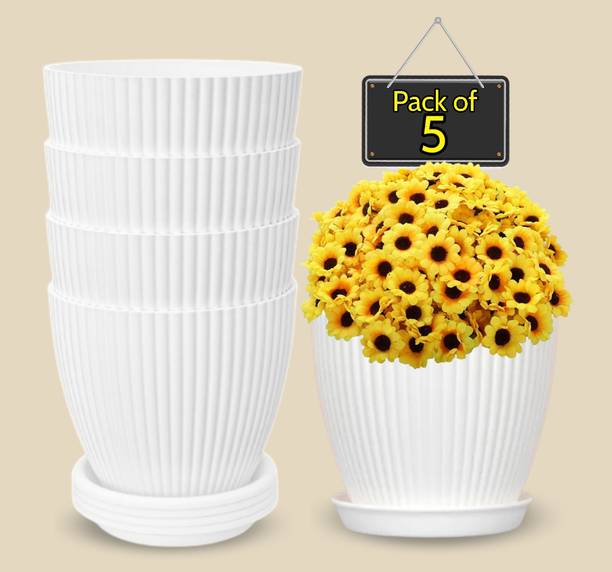 TFH 5 Pcs White vases pot home living room bedroom office decor plant flower pot Microfibre, Plastic Vase