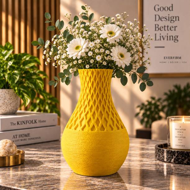 EverFirm Japandi Diamond Lattice Textured Flower Vase – Yellow Plastic Vase