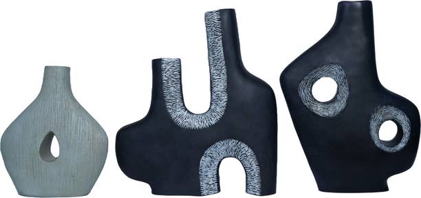 Muse and Masterpiece Textured Sculptural Vases – Minimalist Black & Grey Japandi Home Decor Polyresin Vase