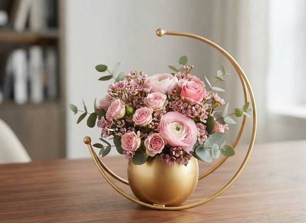 SS Handicrafts Geometric Metal Moon shape Flower Vase Iron Vase