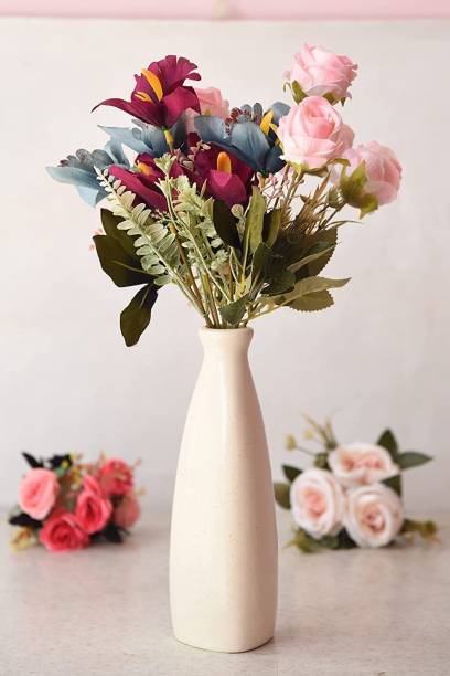The Decor Lane Handmade Bottle Shaped Tikona Flower Ceramic Vase