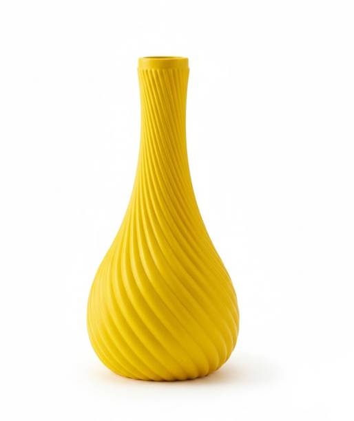 Ryme Modern Yellow Ribbed Plastic Decorative Vase Plastic Vase
