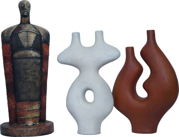 Muse and Masterpiece et of 3 – Sculptural Vases with Artisanal Figurine Minimalist Japandi Polyresin Vase