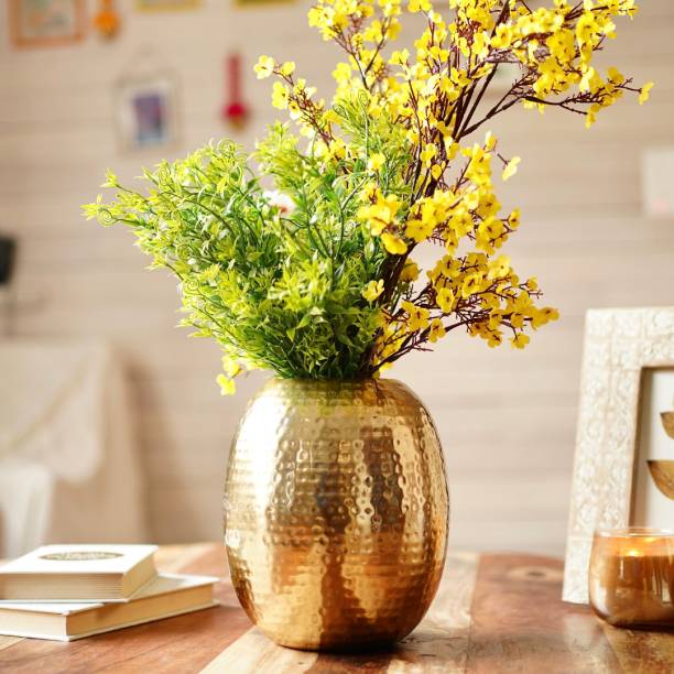 BEHOMA Metal Hammered Oval Shape Flower Vase Home Decor | Drawing Room | Living Room Iron Vase