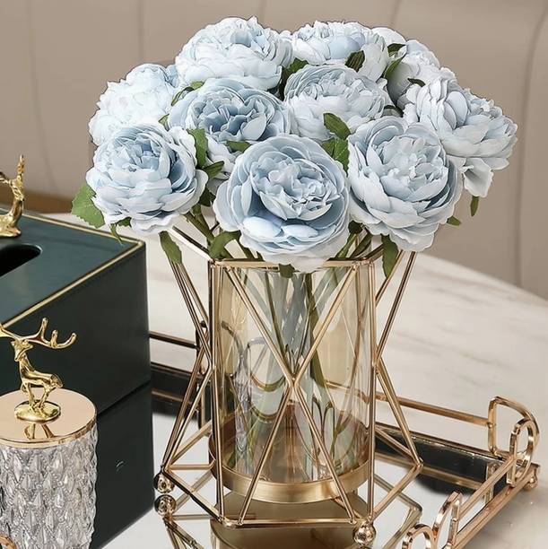 AA SONS GLOBAL EXPORTS Creative Glass Golden Metal Frame Arrangement Hydroponic Iron Vase