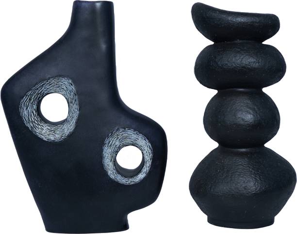 Muse and Masterpiece Textured Sculptural Vases – Minimalist Black & Grey Japandi Home Decor Polyresin Vase