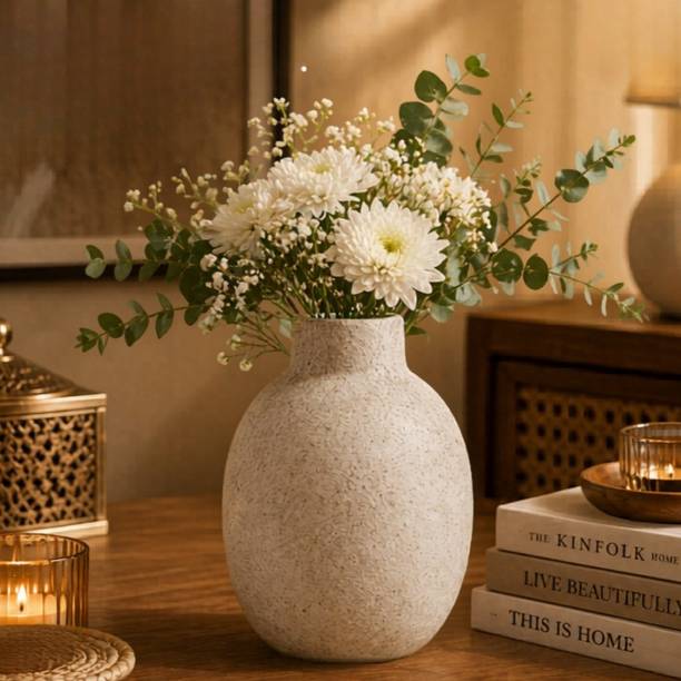3A Bazaar Metal Hammered Oval Shape Vase Pot for Home Decoraton Living Room Center Table Iron Vase