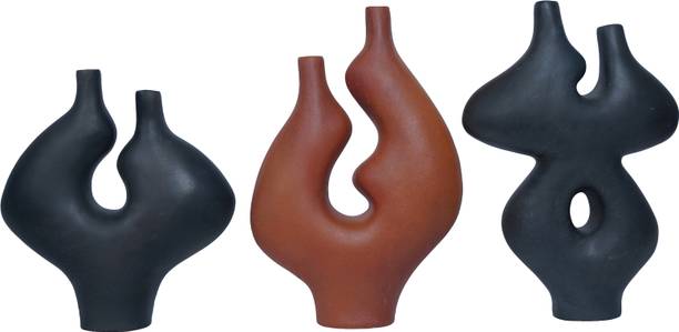 Muse and Masterpiece Minimalist Bud Vases in Matte Black & Terracotta – Japandi Style Decorative Art Terracotta Vase