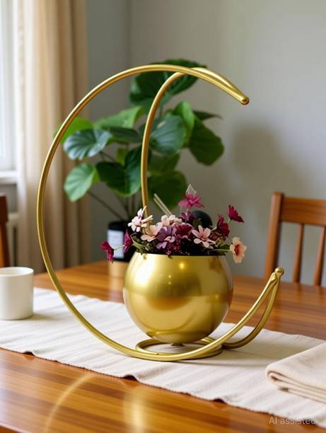 Deco Art Corp Moon Vase Designer Moon Shape Vase Gold Metal Table Decorative Flower Pot Iron Vase