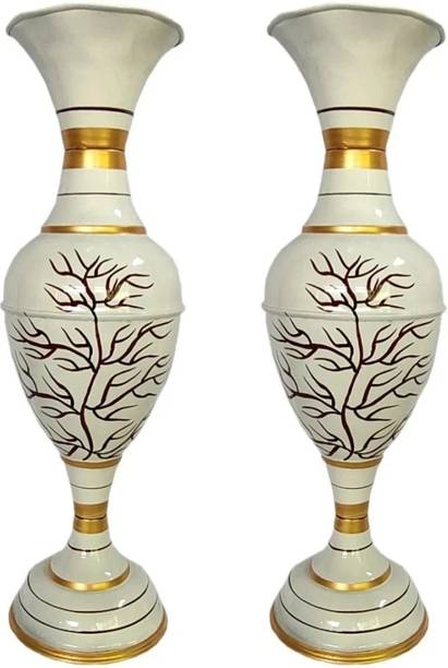 Mszara Iron Vase (24 inch, White, Gold) Iron Vase
