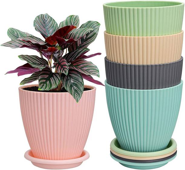 Dipzon villa 5 pcs New Design Round Flower Multi Colour Pot Plastic Vase