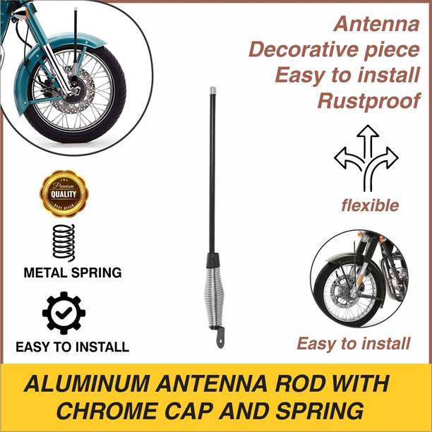 Moto Genius Universal Decorative Front / Rear Aluminium Spring Antenna | Aerial Rod with Whip Vehicle Antenna