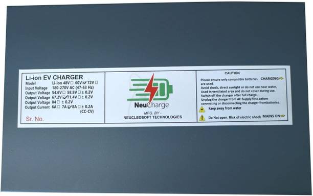 NeuCharge 60V 7A cutoff voltage 67.2V Li-ion portable battery charger for e bikes scooty 36 Ah Battery for Bike