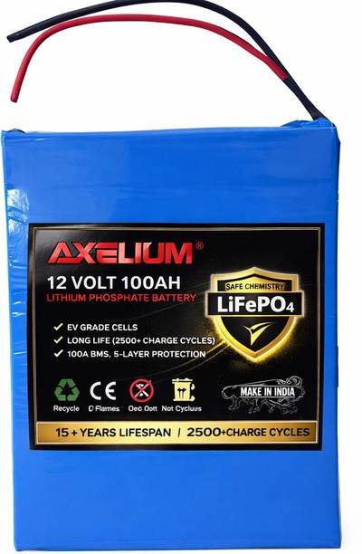 AXELIUM 12 Volt 100Ah Lithium Phosphate Battery for Inverter UPS Solar with 100A BMS 105 Ah Battery for All Vehicles