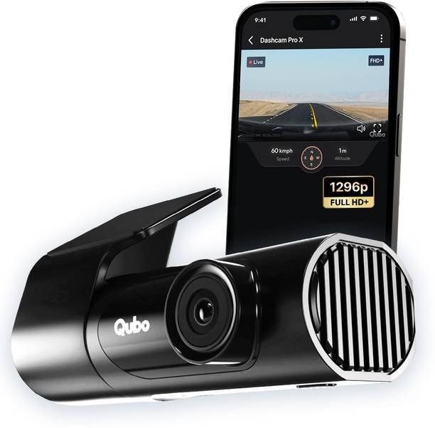 Qubo Smart Dashcam Pro X| FHD+| 1296p| NightPulse Vision| Supercapacitor|360 Rotation In-car Camera System
