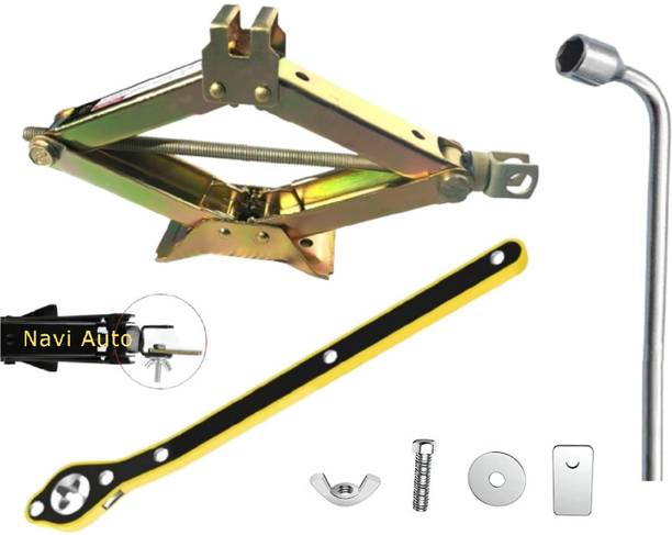 NAVI AUTO Golden 3 Ton Manual Scissor jack for Car/ Auto with Spanner and Ratchet Vehicle Jack