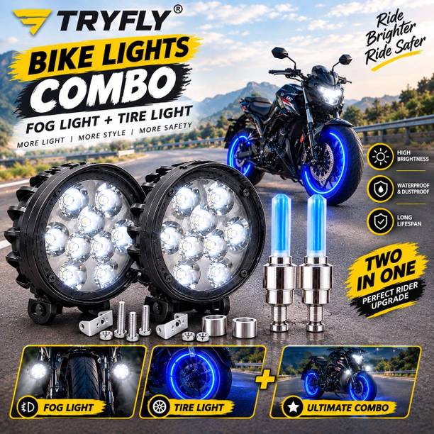 TRYFLY Motorcycle Light Combo Fog Light with Blue Tyre Light Two in One Set Fog Lamp Bus, Car, Motorbike, Truck, Van LED (12 V, 40 W)