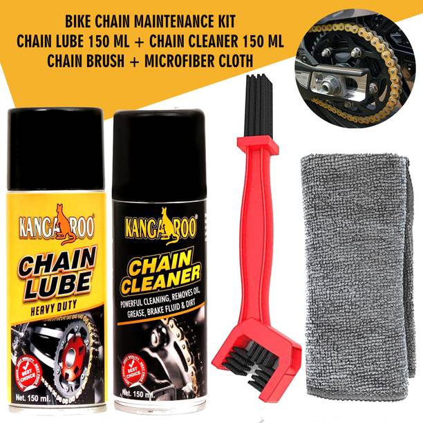 KANGAROO Chain Lube and Chain Cleaner 150 ml Each With Chain Cleaning Brush | Microfiber Cloth | Bike Care and Maintenance Kit Chain Oil