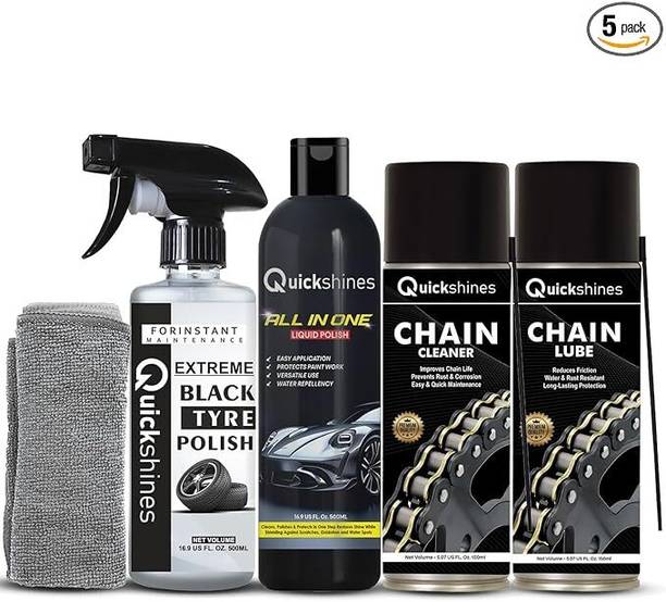 Quickshines Pro Vehicle Care Combo – All-in-One Detailing Kit Ultimate Auto & Bike Care 5-Pack Chain Oil