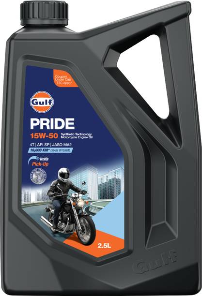 Gulf PRIDE 15W-50 4T API SP, JASO MA2|10 K Km Drain Interval|BS6 & earlier|2 Wheeler Bike 4 Stroke Synthetic Blend Engine Oil