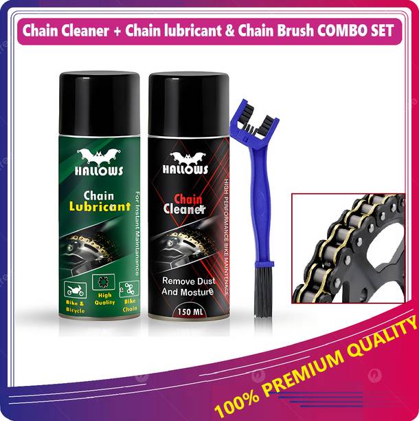 HALLOWS Cleaner + lubricant + Brush _011 Combo Of Bike Chain Cleaner-Spray With Cleaning Brush Chain lubricant Brake Oil