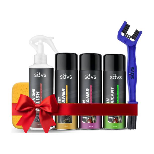 SAVS Ultimate Bike & Helmet Cleaning Kit Heavy Duty Chain Cleaner + Chain Lube + Helmet Cleaner + 250ml Polish + Brush + Sponge Combo Chain Oil