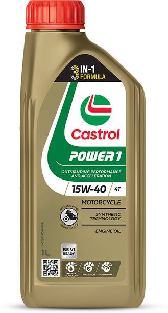 Castrol 4T 15W-40 (1 Litre) POWER1 4T Engine Oil for Bikes with 3in1 Technology BS VI Ready फुल सिंथेटिक इंजन ऑइल