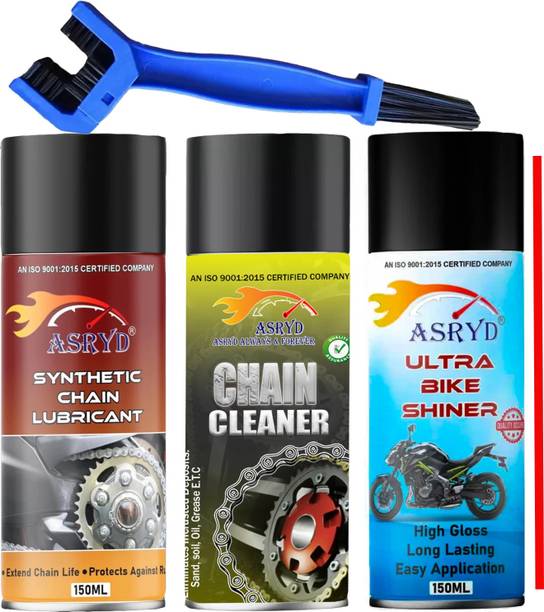 ASRYD Chain Lube Synthetic+Chain Cleaner+Bike Shiner With Brush Motorcycle chain Lube+Cleaner+Shine Quality Assured (Pack of 3) 450ml Chain Oil