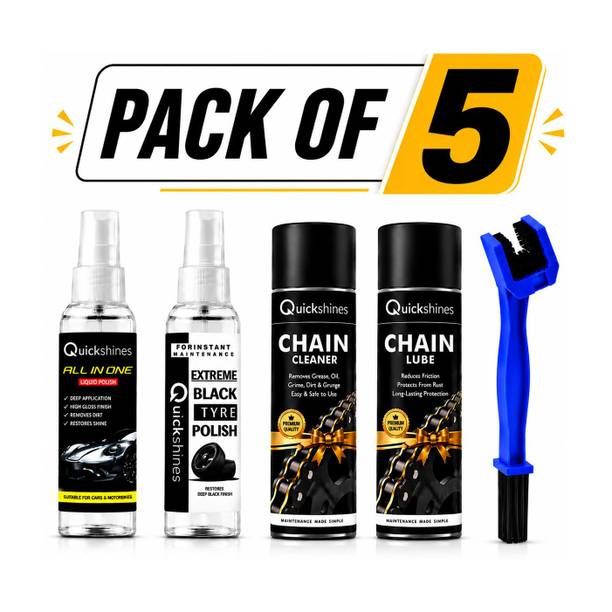 Quickshines Advanced Bike Detailing Kit with Chain Care, Tyre Shine & Liquid Polish Original Bike Chain Cleaner & Polish Kit Chain Oil