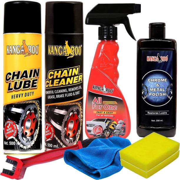 KANGAROO Bike Care Kit - Chain Lube | Chain Cleaner | All for One Polish | Metal Polish chain lube and cleaner ,1 Microfiber Cloth With 2 Foam Applicator Protection Kit Chain Oil