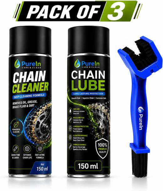 Purein ChainPro Lubrication And Deep Cleaning Performance Bundle Set MotoDrive Chain Care Protection Cleaning Performance Kit Pack Chain Oil