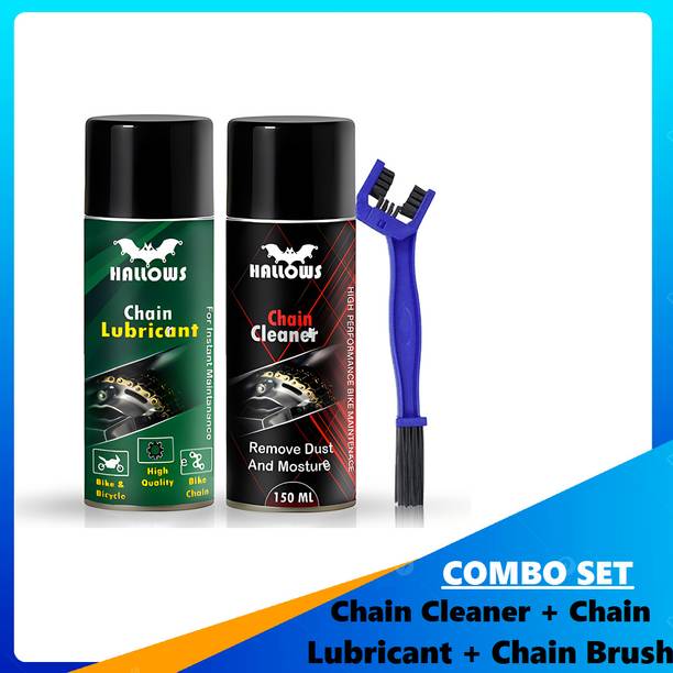 HALLOWS Cleaner + lubricant + Brush _014 Combo Of Bike Chain Cleaner-Spray With Cleaning Brush Chain lubricant Brake Oil