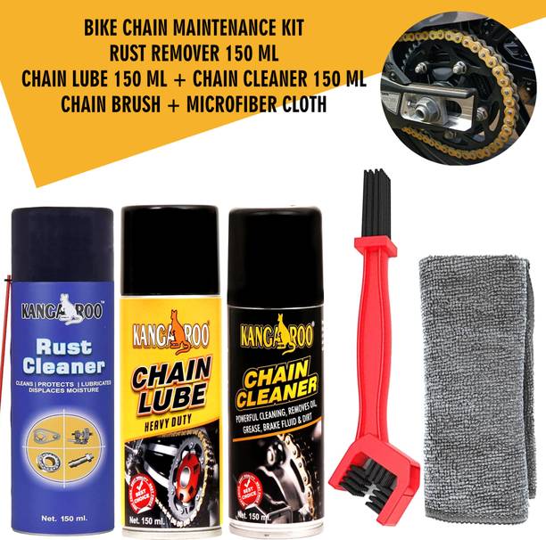 KANGAROO Chain Lube + Chain Cleaner 150 ml + Rust Remover 150 ml With Chain Cleaning Brush | Microfiber Cloth | Bike Care and Maintenance Kit Chain Oil