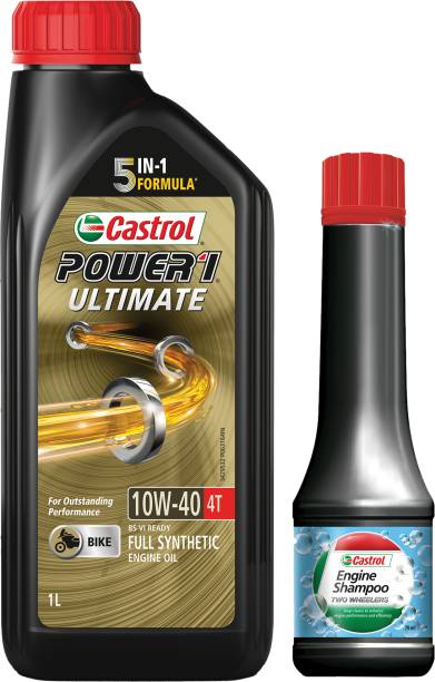 Castrol Power1 Ultimate 10W-40 4T (1L Engine oil, 70ml shampoo) Full-Synthetic Engine Oil