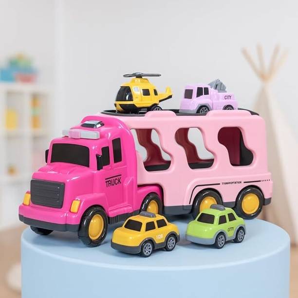 Toyspree Big 5 in 1 Friction & Music powered Transport Truck with cars Toy Playset
