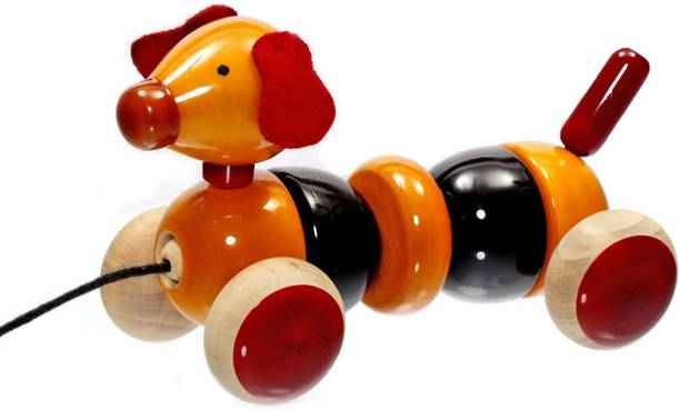 BAALVE Premium Channapatna Eco-Friendly Wooden Pull Along Dog/Puppy Toy for Kids 2+Yrs