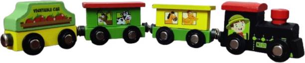 VAATHSALYA'S Wooden Magnetic Train (1 Engine + 3 Coaches) Montessori Toy for Toddlers