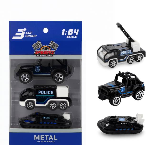 speedyz DIE CAST 3PC 1:64 CAR SET POLICE FREE WHEEL
