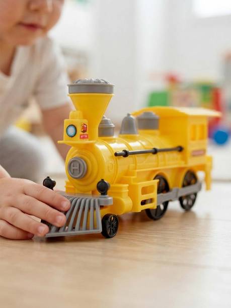 333MART Pull Back Steam Train Engine, with LED Toy for Kids, Plastic String Pull Back
