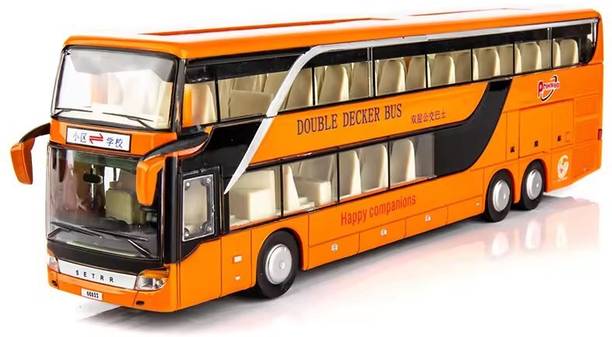 MOOBOO Alloy Metal Pull Back Die-cast Bus Model With Sound & Light Toy for Kids